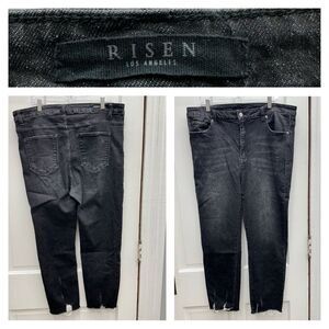 Risen high‎ rise distressed black denim jeans raw hem women's 3xl style XRDP1420